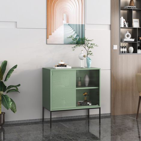Credenza Eidsvoll in Acciaio con Anta Scorrevole 85 x 80 x 45 cm Verde [en.casa] (1/5)