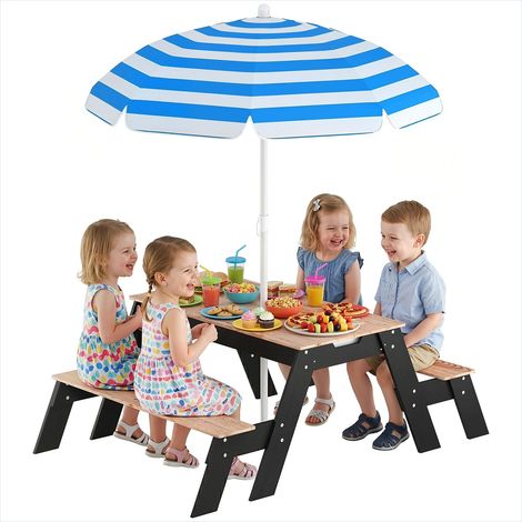 Ensemble table et chaises enfant bois massif avec parasol (1/5)