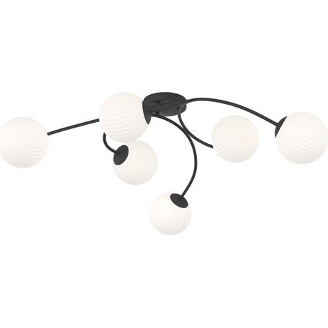 Plafonnier Vibra noir/blanc 6 globes striés E14 Emibig (1/5)