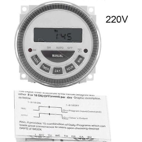 Minuterie hebdomadaire programmable 16A, relais avec couvercle anti-poussière pour appareils ménagers, lampes et panneau d'affichage (220V) (1/5)