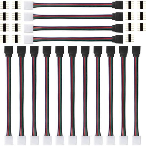 15 Pièces Connecteur LED Strip 4 Broches RGB 5050 - Pour Ruban LED SMD 5050/3528/2835, Contrôleur LED, Connecteur Rapide Sans Soudure, 17cm Long (1/5)