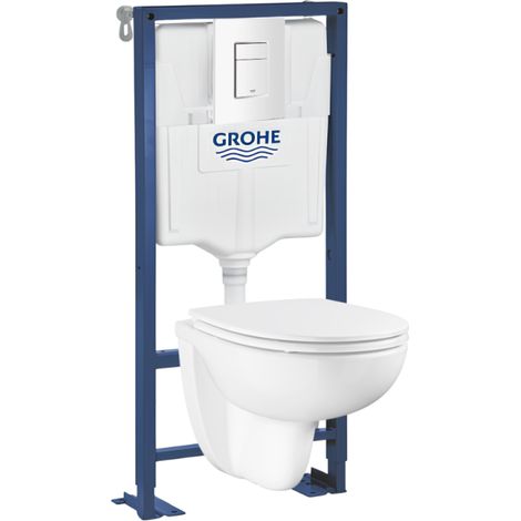 Inodoro suspendido sin borde + asiento + Estructura soporte autoportante + Mando WC cuadrado Even White