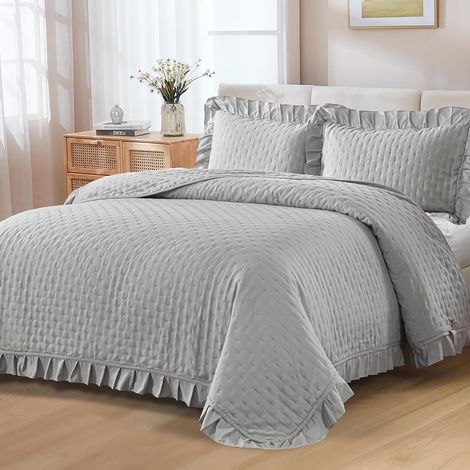 Couvre-lit 220x240 Gris Couverture matelassée 3 pièces Lit Double Couvre-lit matelassé Couverture Polyvalente avec 2 taies d'oreiller 50x75 (1/5)
