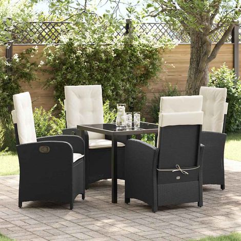 vidaXL Garten Essgruppe mit Kissen 5 pcs Schwarz Poly-Rattan (1/5)
