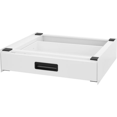 ML-Design Bastidor Intermedio con Cajón Extraíble de Acero 60.5 x 54 cm Blanco Soporte de Conexión para Lavadora y Secadora Kit Intermedio Universal Antideslizante Extensible con Asa para Almacenaje (1/5)