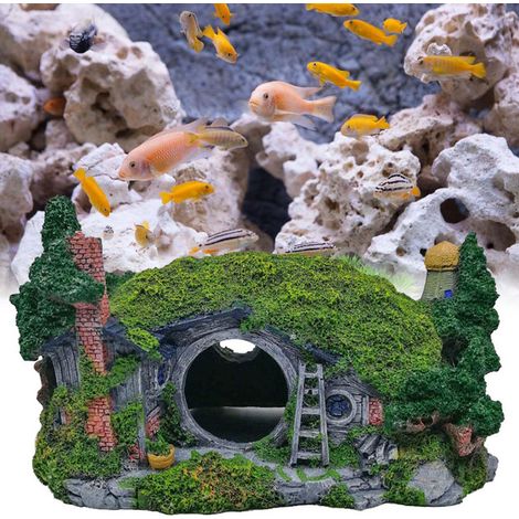 Décoration d'aquarium abri pour poissons et crevettes grotte de simulation de maison de hobbit en résine (1/5)