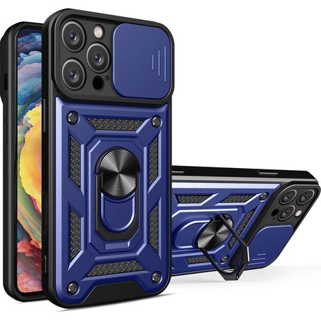 Custodia Hybrid Armor Camshield per iPhone 16 Pro con copertura per fotocamera e supporto - Blu