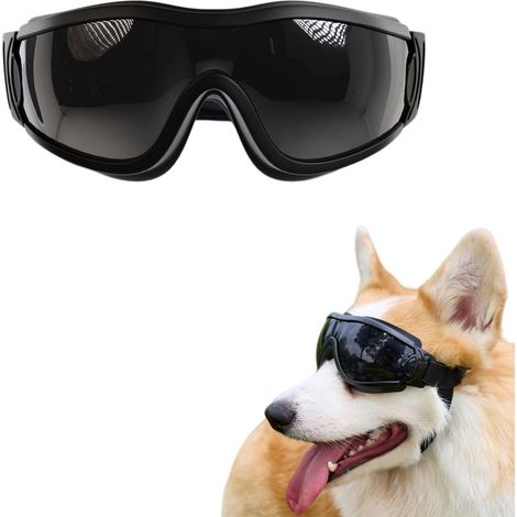 Lunettes de protection UV pour animal - Lentille PC anti-choc, sangles tête et menton réglables, monture rembourrée flexible (Monture noire Lentille grise) (1/5)