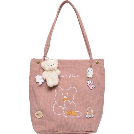 Sac cabas en velours ctelé, sac à bandoulière décontracté, joli sac de courses, sac du quotidien pour femmes et filles, rose (1/5)