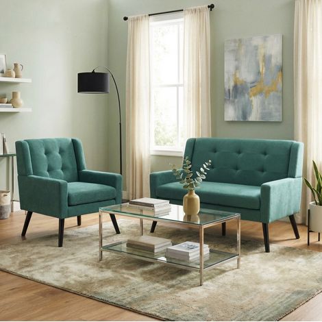 CHICFURN Conjunto de 2 sillones auxiliares 119x75x88 cm verde retro, tela y madera para salón (1/5)