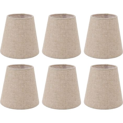 Seis pequeñas pantallas de lámpara cilíndricas de lino con clip, adecuadas como accesorios para lámparas de velas.