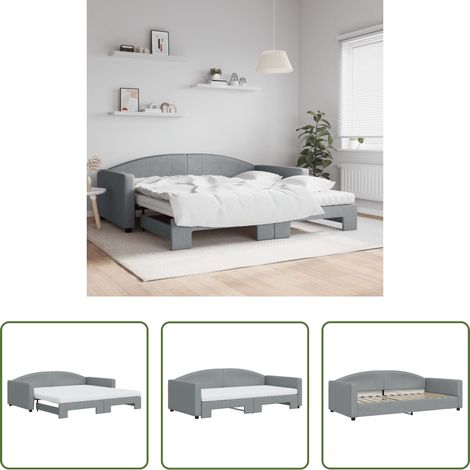 vidaXL Sofa-Bett - Tagesbett Ausziehbar mit Matratze Hellgrau 100x200 cm Stoff (1/5)