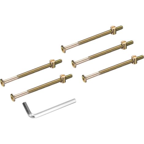 5pcs Boulons pour Cadre de Lit, M8x120mm Vis à Tête Hexagonale Interne avec Écrous Barillet, Assortiment Remplacement Quincaillerie Clé M5, Vis de Fixation pour Meuble Chaise Lits (1/5)