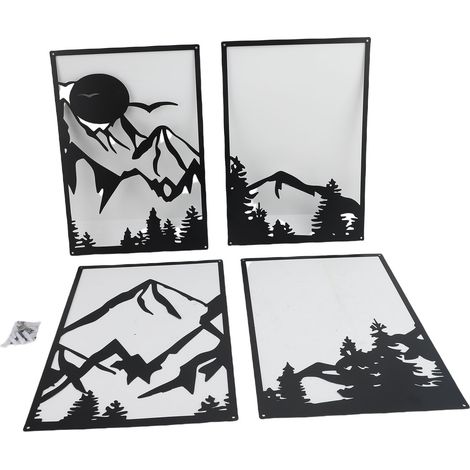 4 art mural montagne métal fer minimaliste dessin ligne – Déco salon chambre bureau noir type B, décoration (1/5)