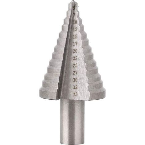 Foret Fraise Meche Etage HSS, Foret Étagé Fraise Conique à Double Fente (5mm-35mm) pour Visseuse Percage sur Acier, Laiton, Bois, Plastique - Argent (1/5)