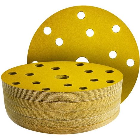 50 discos de lijado de 150 mm - grano 150 - Disco de lijado de 150 mm con 15 agujeros para lijadora orbital de 150 mm (1/4)