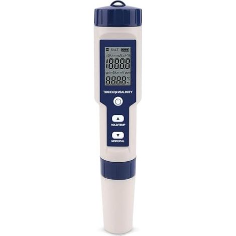 Medidor digital DH12 5 en 1: TDS/EC/pH/Salinidad/Temperatura del agua para hidroponía/acuarios/piscinas/agua potable. (1/5)