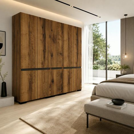 Dressing 10 portes 2 tringles décor noyer et anthracite 225 cm BYRON (1/5)