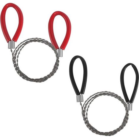 Scie à main - longueur 77 cm - pour les urgences en plein air, le travail du bois, le camping - en acier inoxydable - avec boucles - 1 noir et 1 rouge (1/5)