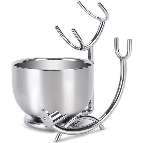 Set da barba da uomo - Rasoio, pennello e portasapone in acciaio inox (1/2)