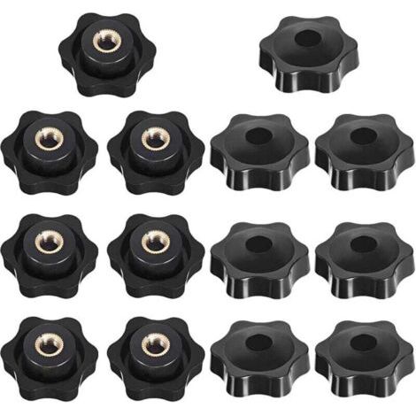 Bouton de Serrage Tête étoile, Étoile Tête Écrous De Serrage Bouton, Serrage Écrous Poignée Forme Étoile, Bouton De Serrage De Filetage, pour Machine-outil, Noire, M6, 14 Pièces (1/4)