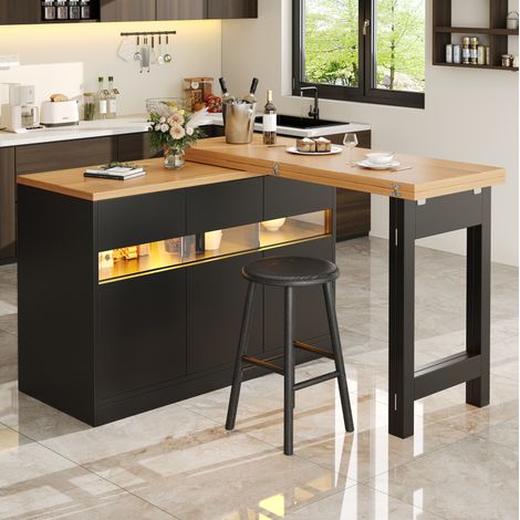 Bar allungabile 120-180x40x71,5 cm in MDF nero/naturale con contenitore, soggiorno FloraGrace (1/5)