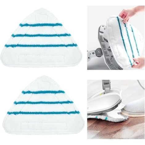 Housses en Microfibre Balai Vapeur Steam Accessoire Chiffons universel Triangle lavable pour Nettoyeur Vapeur Hot Spray, Blanc Microfibre Steam Mop Pads Lavables En Machine(lot de 2) (1/4)