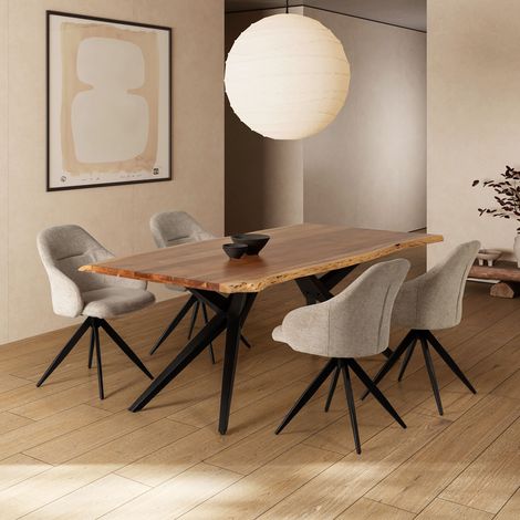 Table à manger 200x100x76 cm en acacia naturel et métal noir