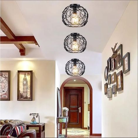 kawoo Lot de 3 Plafonnier IIndudtrielle Couloir, Lustre Plafonnier Vintage en Fer Cage Style Edison pour Salon Chambre (1/4)