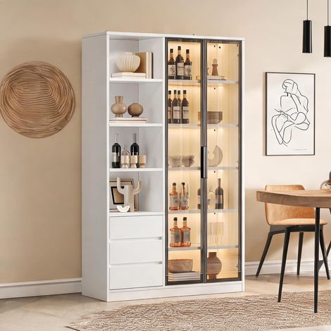 Meuble de rangement vertical blanc 4 étagères 2 portes vitrées 3 (1/5)