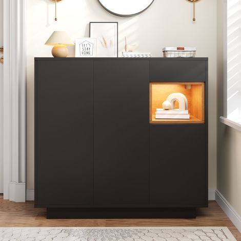 Meuble à chaussures avec tiroir et étagères réglables - 58 x 60 x 180 cm - Noir et bois - Organise 14 à 18 paires (1/5)