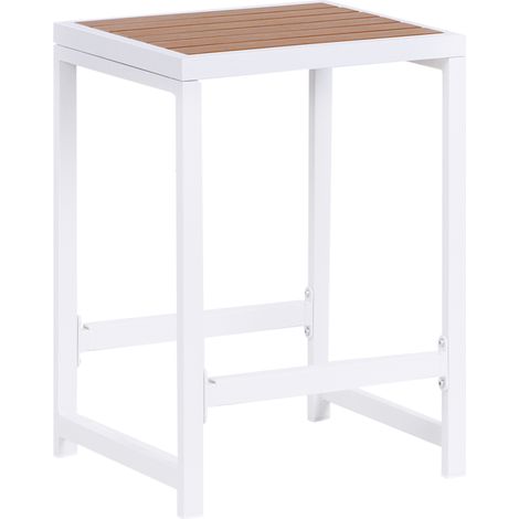 Taburete de jardín para exterior patio base de acero asiento de madera plástica blanco Avetrana