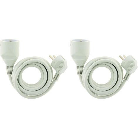 - Prolongateur 16A 2P+T HO5VV-F 3G1,5mm² - Blanc 3m (Lot de 2)