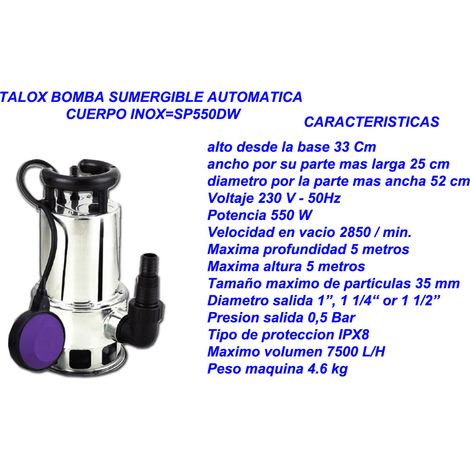 Pompe Ă eau submersible TALOX 550 W corps inox 7500 L/h SP550DW
