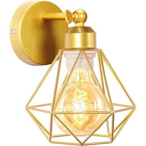 Applique Murale Interieur Vintage Plafonnier Luminaire en Métal 16CM Cage Design Rétro Lampe Murale Industrielle E27 Éclairage Mural Réglable pour Chambre Salon Cuisine (Type A, Doré Mat)