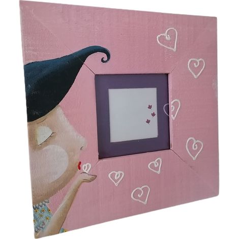 Porta foto da tavolo album cornice rosa per bimbi bambini ritratti 7x7cm legno moderno vintage bellissimo e particolare (1/5)