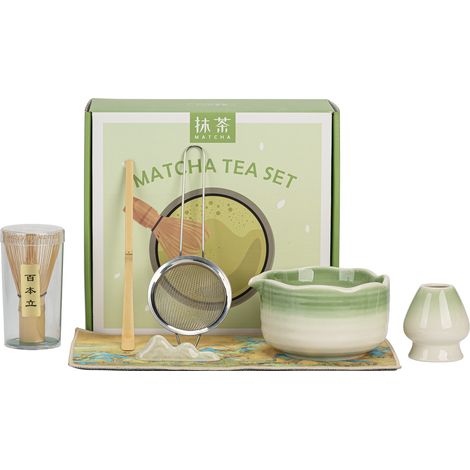 Matcha Set - Chawan Céramique 500 ml - Chasen Bambou 100 Brins - Tamis Acier Inoxydable - Accessoires Matcha Débutants (1/5)