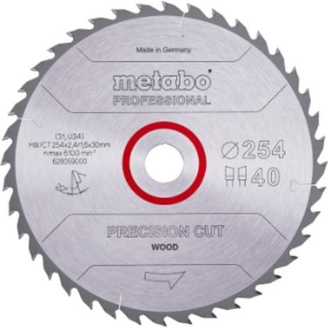 Lame de scie circulaire Pro - METABO - Precision Cut Wood HW/CT 254x30, 40 WZ 20°