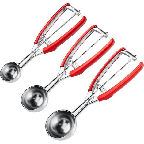 Cucharón Para Helado - Set De 3 Unidades - Diámetros 4 Cm 5 Cm 6 Cm - Acero Inoxidable Y Mango Antideslizante De Goma (1/5)