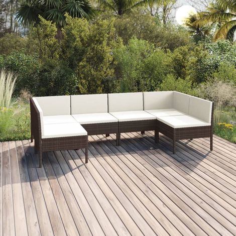 6-tlg. Garten-Lounge-Set mit Auflagen Poly Rattan Braun (1/5)
