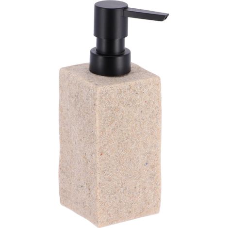 Distributore di sapone 260 ml in poliresina quadrato effetto pietra pompa nero opaco - naturale - Tendance