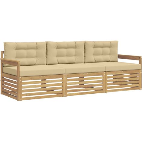 Conjunto de sofás de exterior con cojín 3 pcs y Beige Poliéster vidaXL