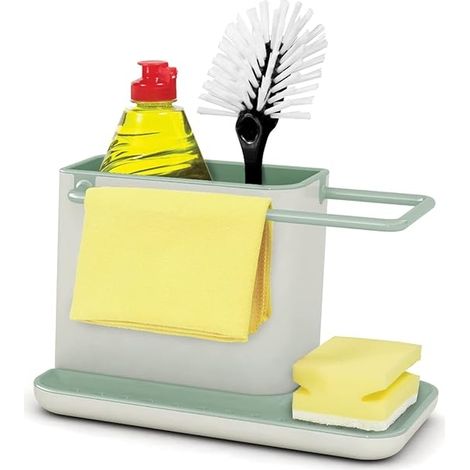 Caddy™, Joseph Joseph, organizer per lavello, per riporre utensili e detersivo, design compatto, barra per i panni e serbatoio dell'acqua, colore Stone/Verde (1/4)