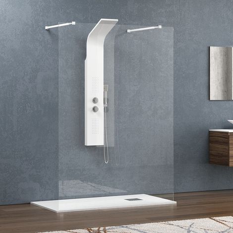 Parete doccia walkin 120cm staffe bianche vetro trasparente KW3000B kamalu