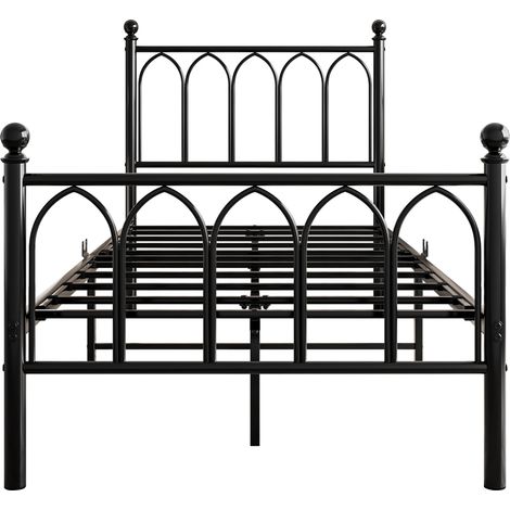 Letto in metallo 90 x 200 cm nero con testiera e pediera vintage, USB, LED, senza rete (1/5)