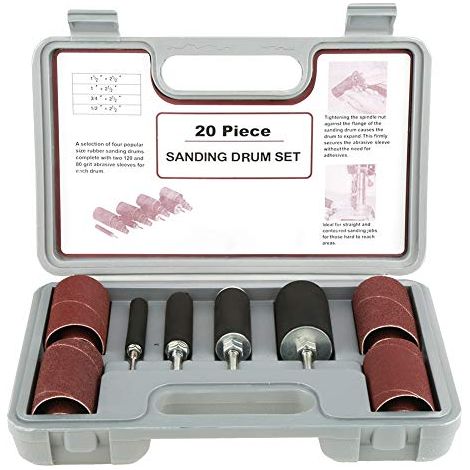 Lot de 20 Ponceuses à Tambour avec Kit Ponçage pour Perceuse Colonne, étui Comprenant 4 Tambours en Caoutchouc et 16 Manchons Bande Colonne - (1/5)