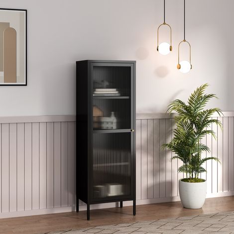 Vitrina Säkylä con puerta de cristal 3 estantes 150x50x35 cm Negro [en.casa]