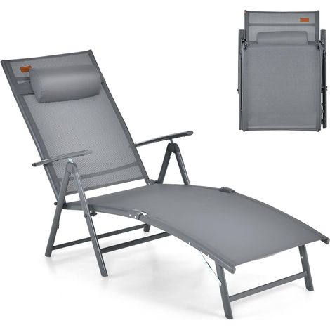 COSTWAY Sonnenliege klappbar, Gartenliege mit Kopfstütze, 7 verstellbaren Rückenlehnen, Klappliege bis 150 kg belastbar, tragbarer Liegestuhl für Garten, Hinterhof, Balkon (Grau) (1/5)