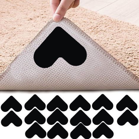 Tapis antidérapant, lot de 16, ruban adhésif réutilisable pour tapis, autocollants pour tapis, tapis de salon, 9,7 x 8 cm, forme de cœur, antidérapant (1/5)