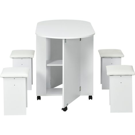 HOMCOM Set 5 pz in truciolato, Tavolo pieghevole con 2 ripiani e 4 Sgabelli (1/5)